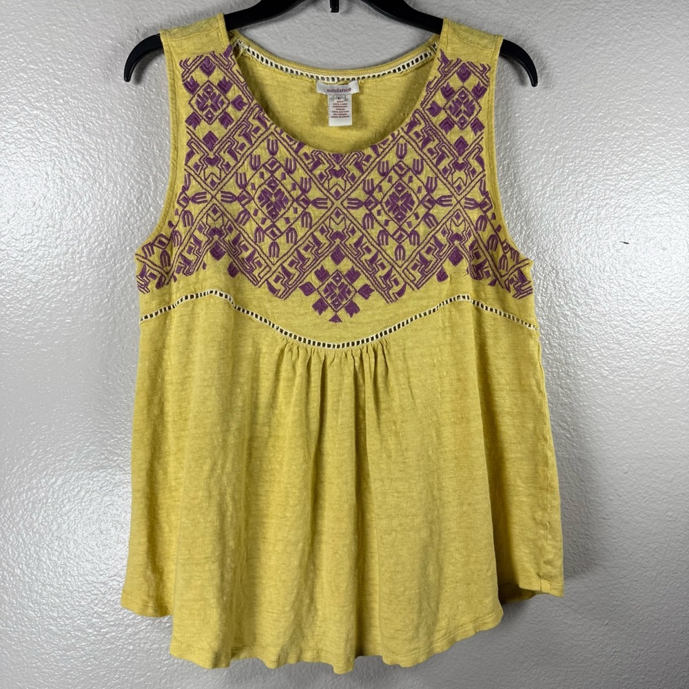 Sundance Yellow Tank with Purple Embroidered Yoke